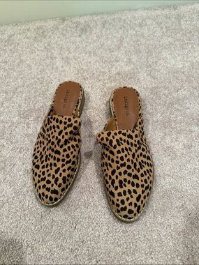 Indigo Leopard Print Backless Mules in Tan and Black